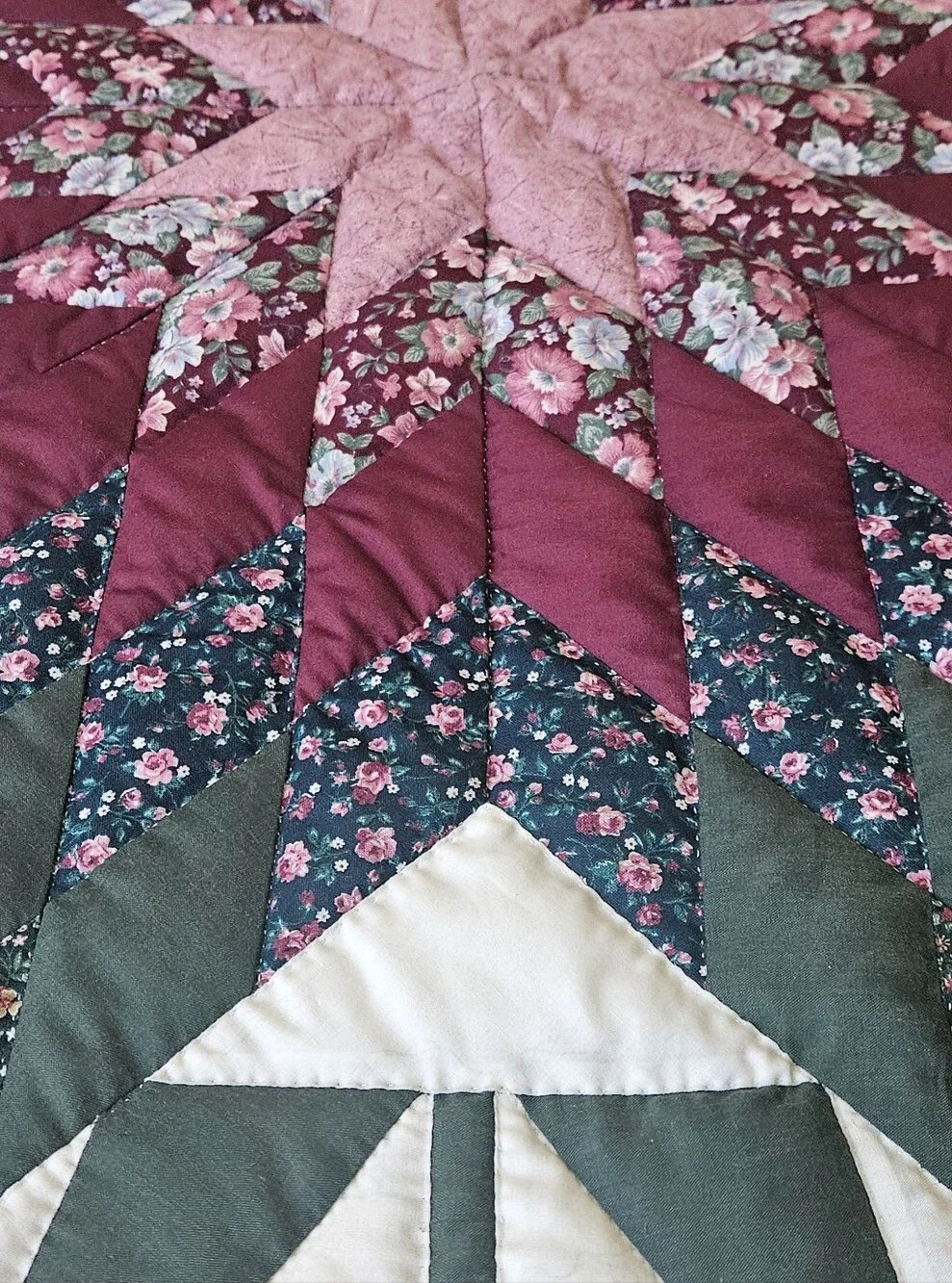Handmade Lone Star Quilt Star of Beauty Wall Hanging Floral Tulip Quilt 45